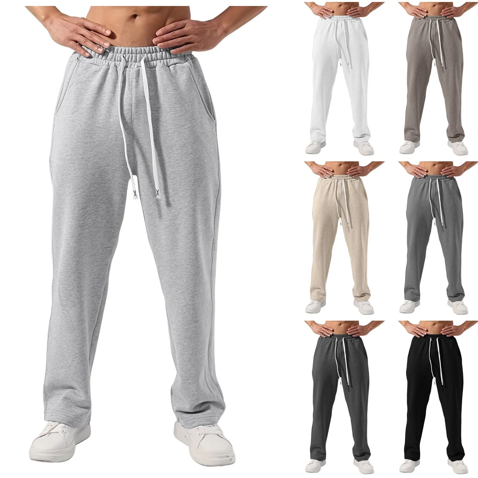 Mens Straight Leg Pants Fleece Lined Warm Long Sweatpants Workout Elastic High Waisted Trousers Fall Casual For Men Outfits 241202Z