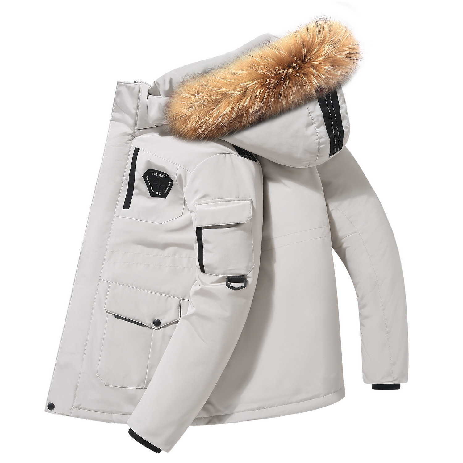 Men's Down Parkas Winter -30 degree down jacket for men 90% white duck down big fur collar warm and thick park chiffon jacket for men camouflag