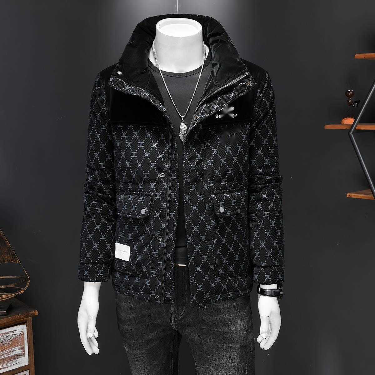 Fashionable men's down jacket warm embroidered stand collar coat winter new style J241207