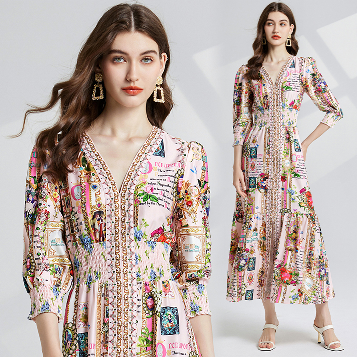 Robes décontractées Nouvelles vacances d'été de fleur gégeous robe longue robe en V femme en V femme florale élastique élastique haute plage boho
