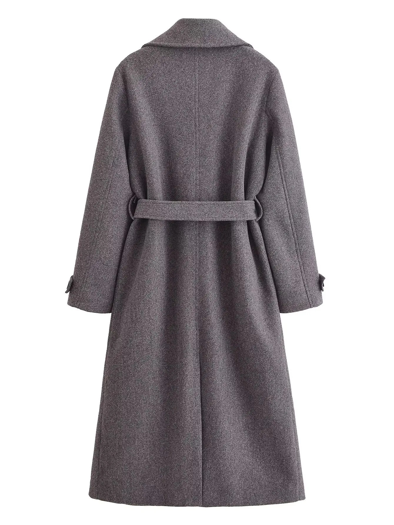 European and American style autumn winter womens clothing 2024 double breasted lapel dark gray woolen coat jacket 241203Z