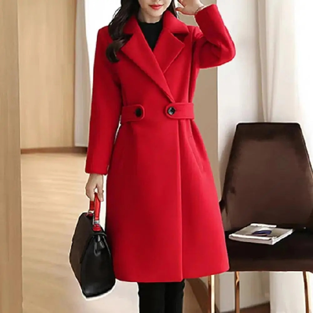 2024 Korean Women Woolen Coat Casual Loose Overcoat winter Long Outerwear Winter Warm Double Breasted Pockets Slim Lady Jacket 241203Z