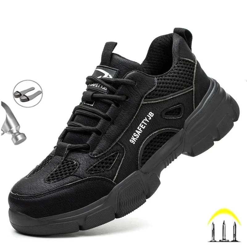 Summer breathable and safe mens work shoes light weight non removable steel shoe caps and boots soft and non slip mens shoes sports shoes 241205