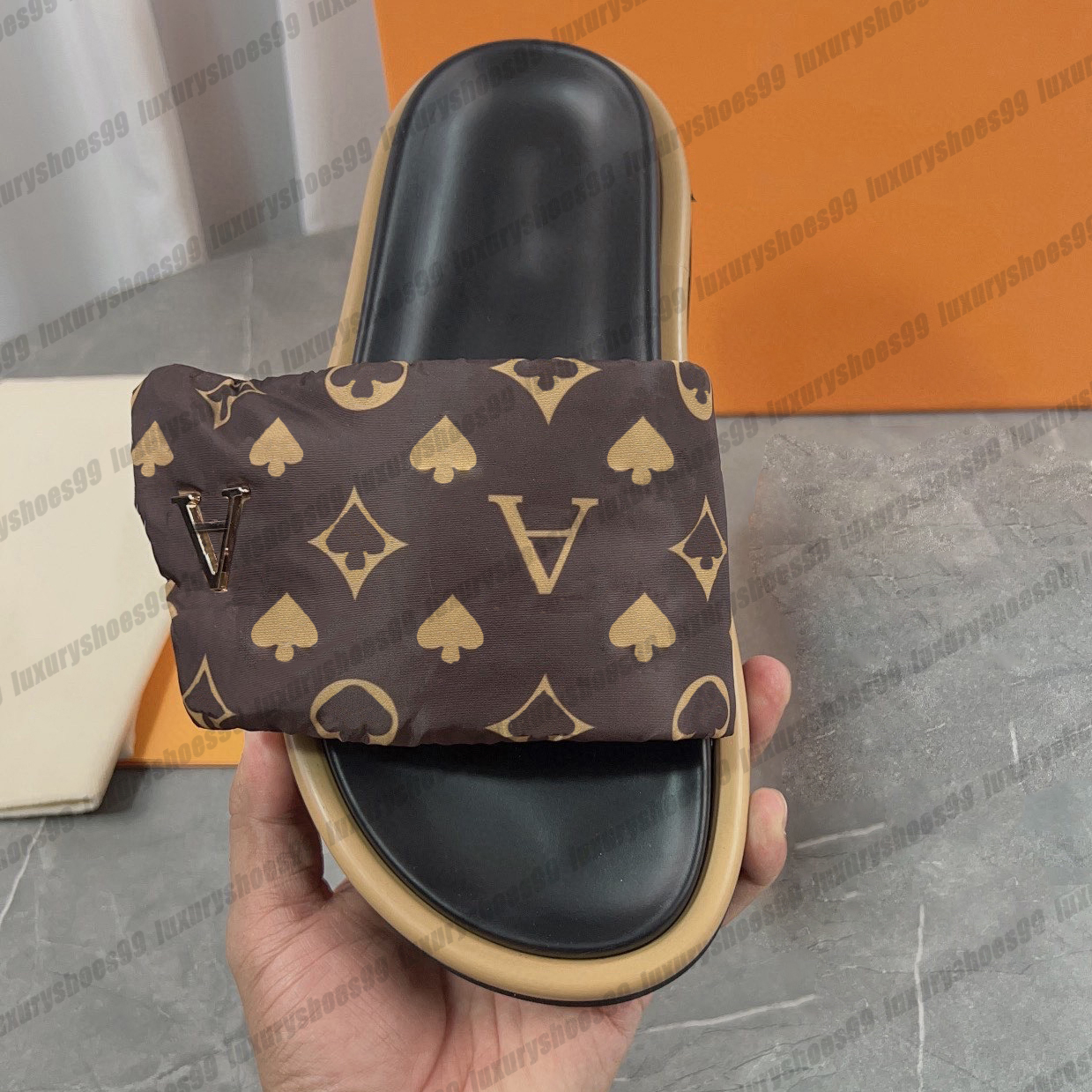 designer slides Pool Pillow Mules Slides Sandals Sunset Flat Comfort Mules Padded Front Strap Slippers Fashionable Easy-to-wear Style Slides-image-963407910