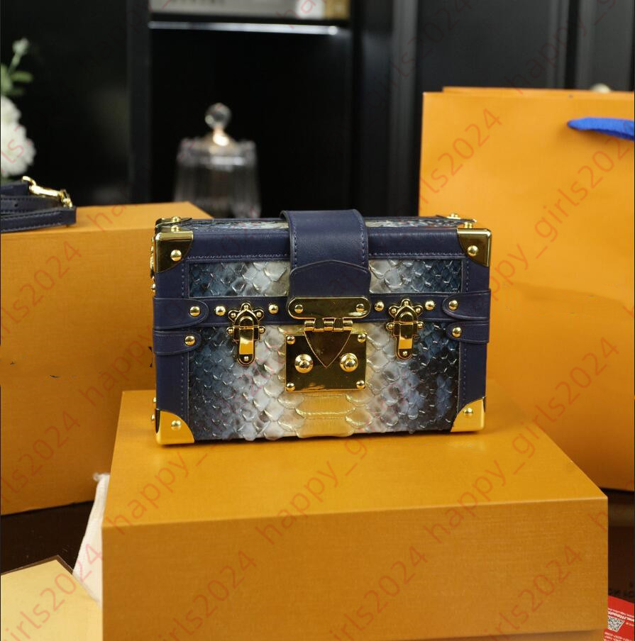 Crossbody Bag Grocodile Pattern Mini Petite Malle Hard Trunk Bag Luxury S-lock Genuine Leather Serpentine Designer Women Shoulder Bag Brass Metal Co