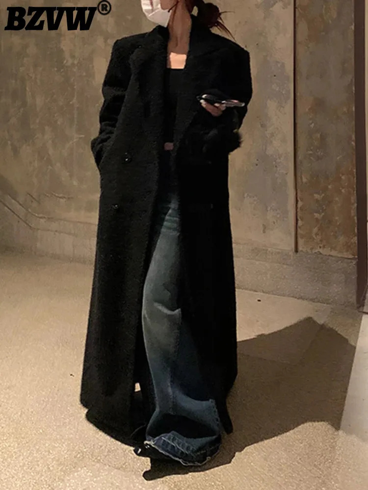 BZ Autumn Winter Long Black Thickened Warm Wool Blends Coat For Women Double Breasted Fashion In Outerwears 25X3360 241203Z