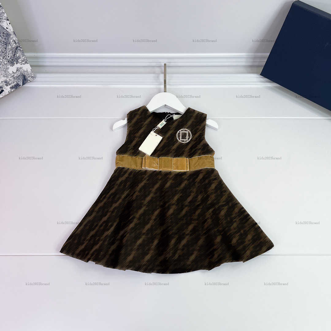 New Girls dress Decorated with diamond brooch kids dress Full printing of letters baby skirt Baby Clothes Sleeveless design child dress-image-1036987277