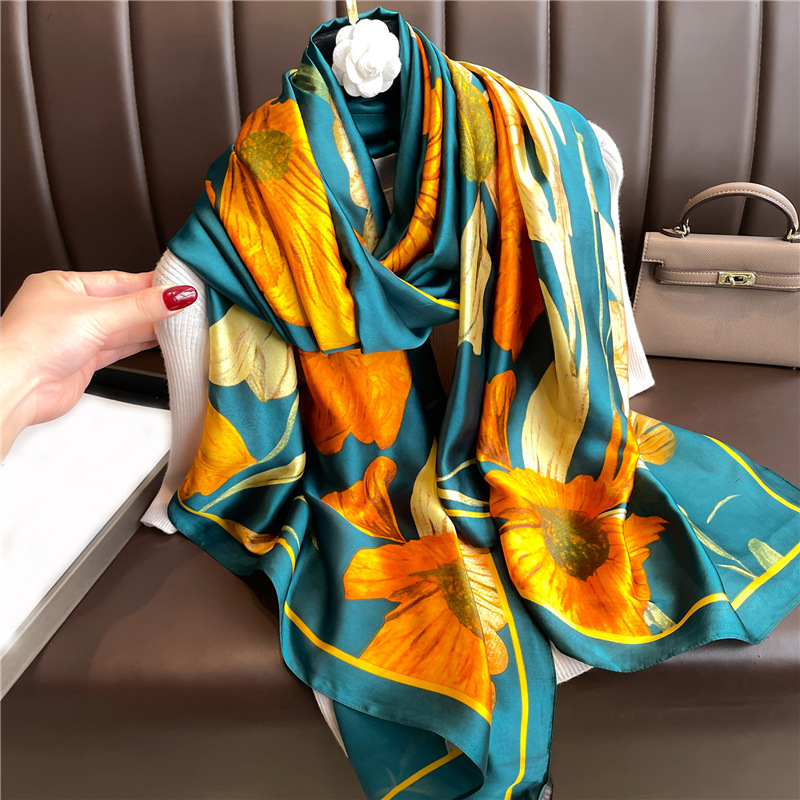 Fashion imitate Silk Spring Luxury Chiffon Stripe Flower Print Beach Towel For Women Girl Sunscreen Thin Gauze Scarf Long Scarves Wrap XL129