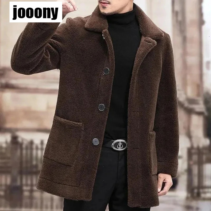 Mens Faux Fur Long Jacket Single Breasted DoubleSided Warm Overcoat Sleeve Leather Coat Winter Commuting style Casual 241202Z
