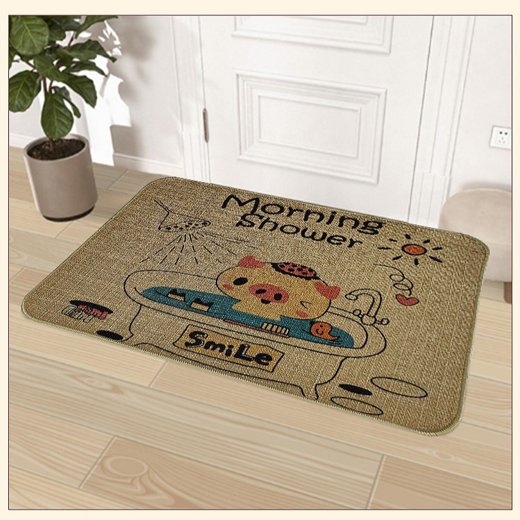 Retro Style Entrance Porch High-grade Plant Cartoon Door Mat Home Wear-resistant Non-slip Rough Linen Floor Mat-image-1037066273