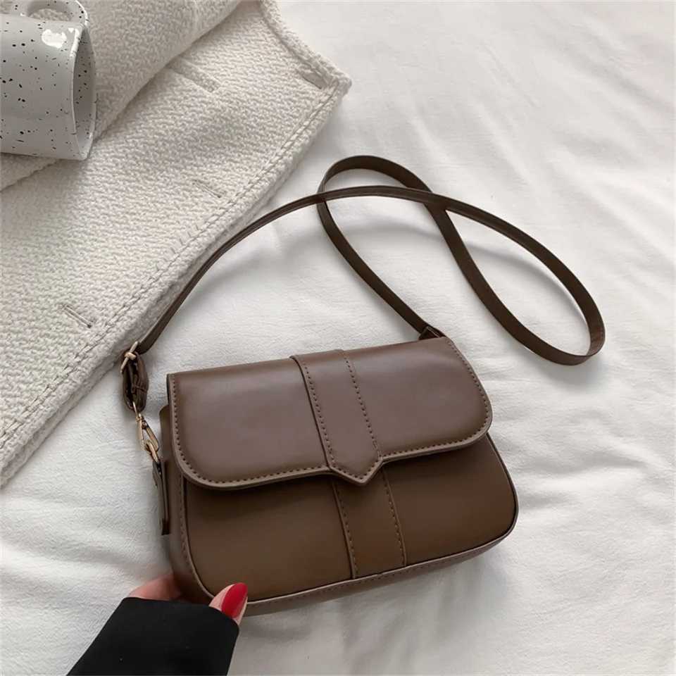 Womens PU leather cross body solid color flip handbag fashionable shoulder bag Z241210