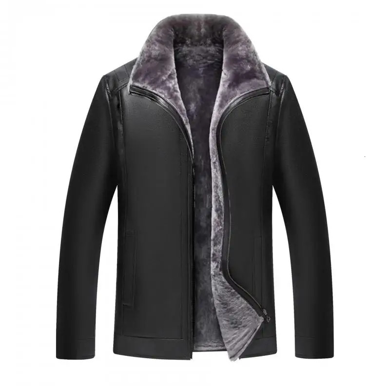Winter Fleece Warm Leather Jacket Men Pu Business Casual Loose Thick Coats Male Fashion Vintage Faux Fur Outwear Jackets 241202Z