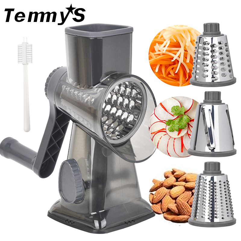 3-Blade Rotary Cheese Grater with Handle - Efficiently Shred Slice and Grate Cheese Vegetables Fruits and Nuts - Manual Operation Kitchen tools-image-1037382303