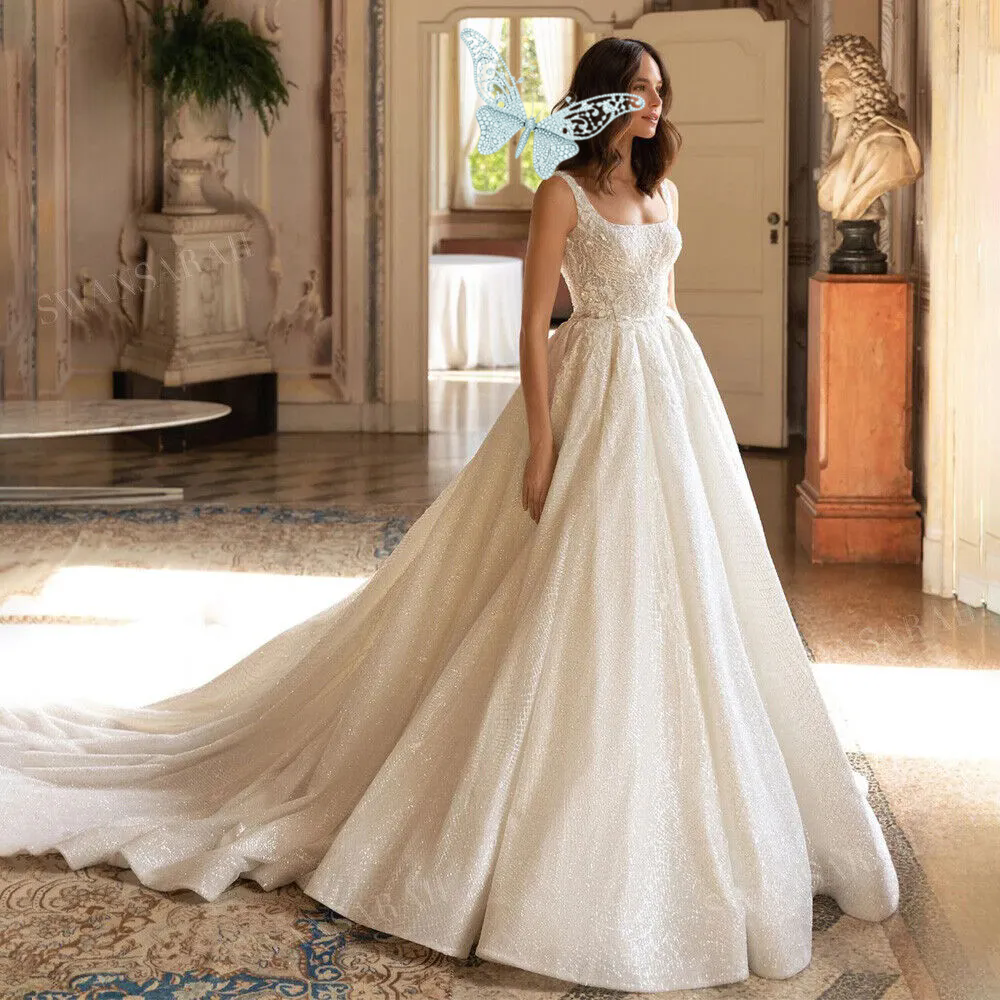 Appliques de linge en perles robes de mariée Couc Princesse Princesse Illusion Robes nuptiales Robe de Mariage Sequins sur mesure plus taille
