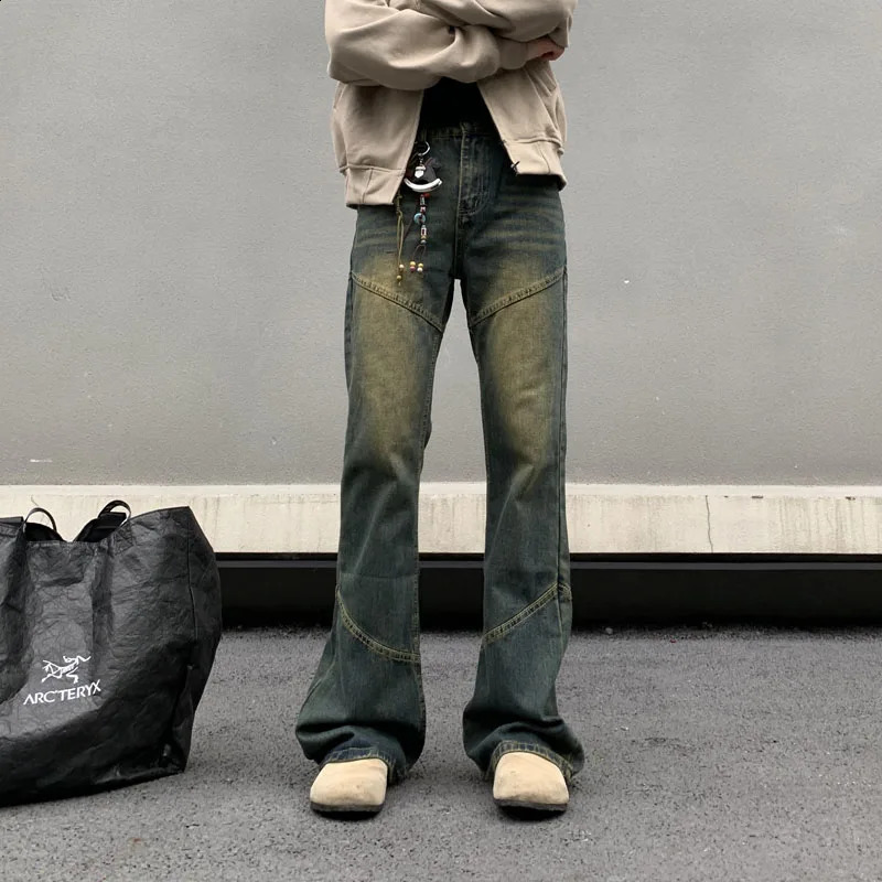 Jeans sciolti retrò jeans maschi di moda nostalgia nostalgia lavati dritti pantaloni in difficoltà autunno 241205