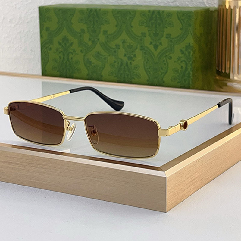 Fashion Rectangular Frame Sunglasses 1600S Designer Shiny Gold Metal Frame Compact Glasses Mens And Womens Street Fashion Styles UV400 Eyeglass
