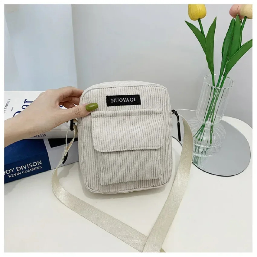 Womens Mini Shoulder Bag Fashion Solid Color Corduroy Small Simple Casual Travel Durable Little Girl 241203Z