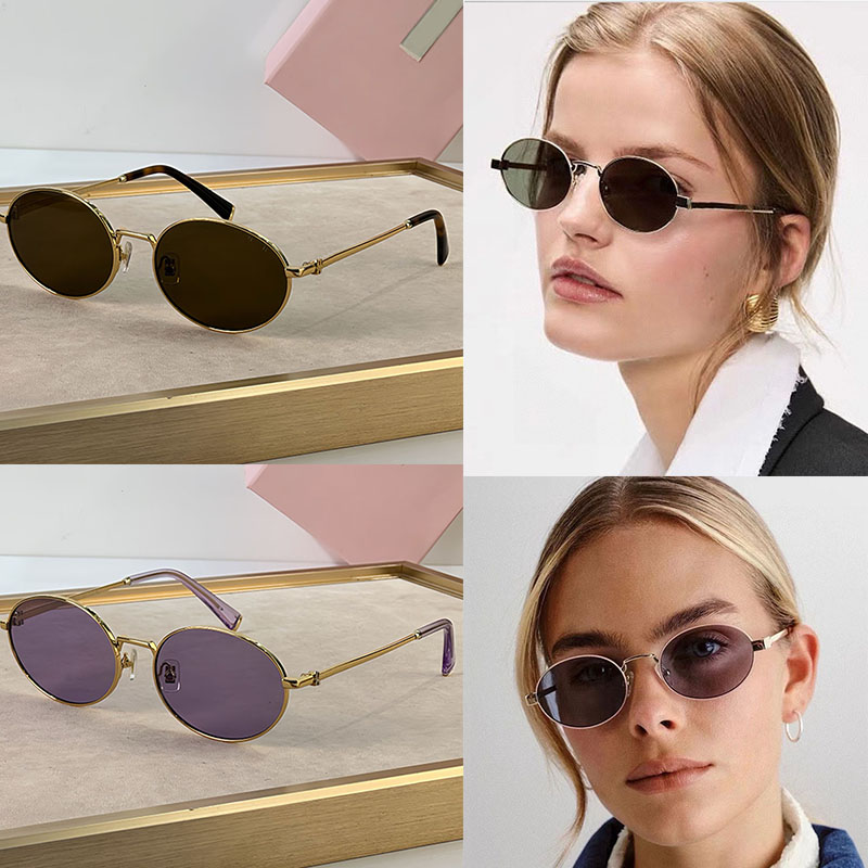 Classic High Quality Oval Metal Sunglasse SMU57Z Exquisite Women Street Trend Style Luxury Gold Full Frame Sunshade Protective Goggles With Box