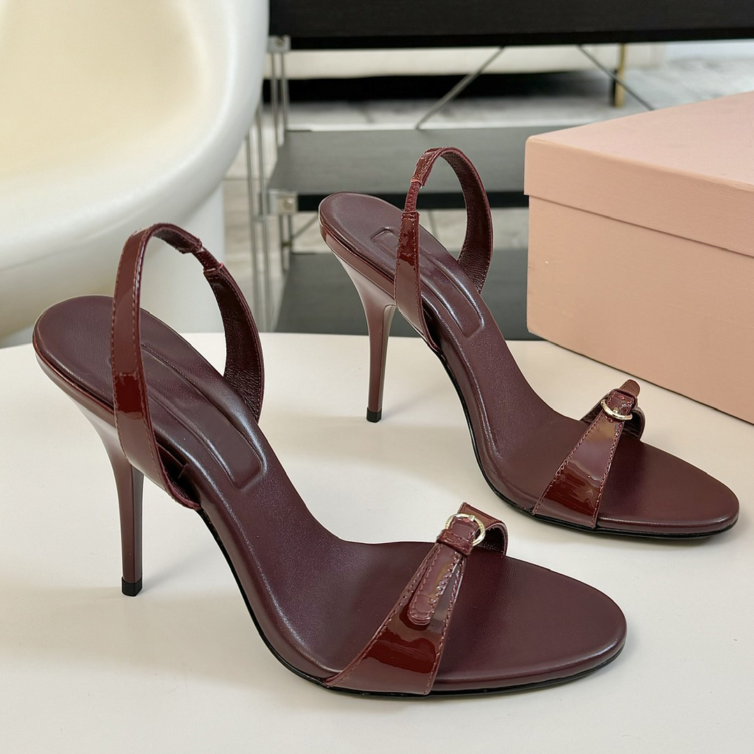 Printemps et automne nouvelles sandales à talons chaton en cuir verni tête ronde mode dames sandales 10 cm chaussures habillées chaussures de soi