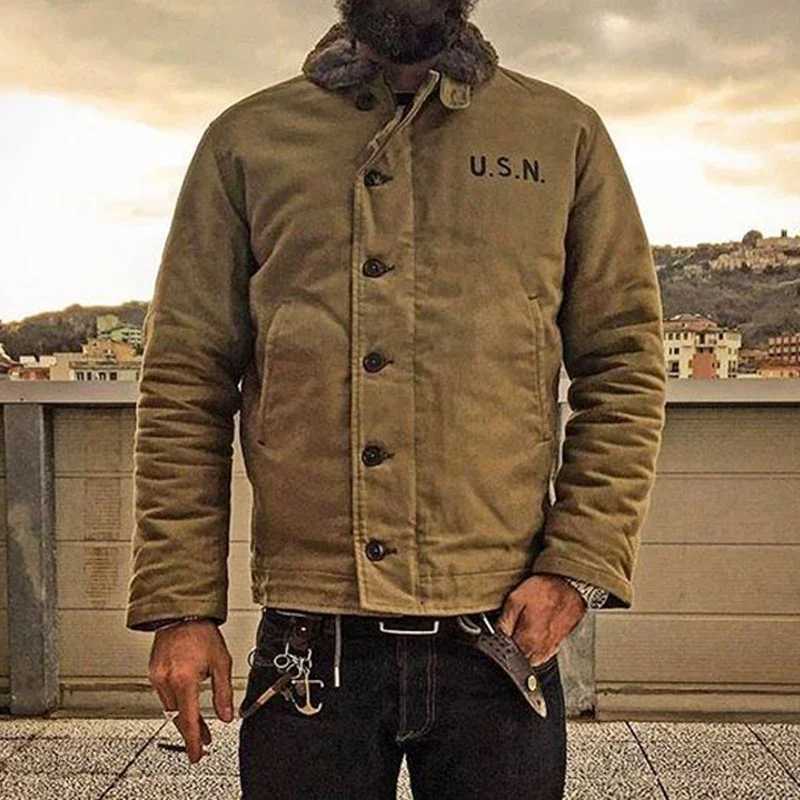 Men's Jackets NON STOCK Khaki N-1 Deck Jacket Vintage USN Military Uniform For Men N1 H241212