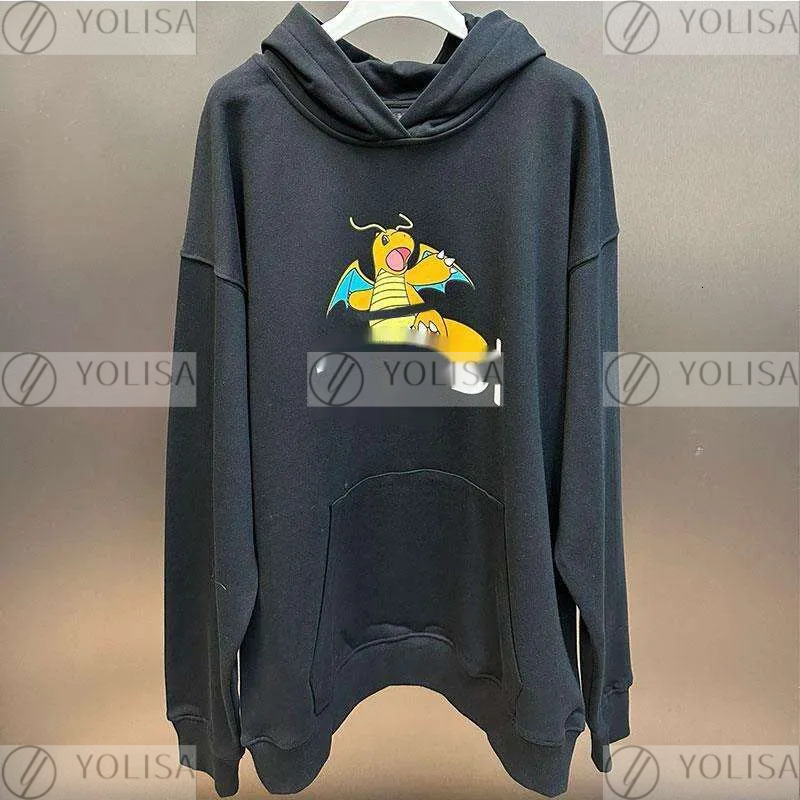 Fw24 Show Mens Fashion Designer Hoodie Dragonite Black Cotton Oversized Long Sleeved Jersey Sweatshirt Men Regular-Fit Hoodies Asian Size M-3Xl 935