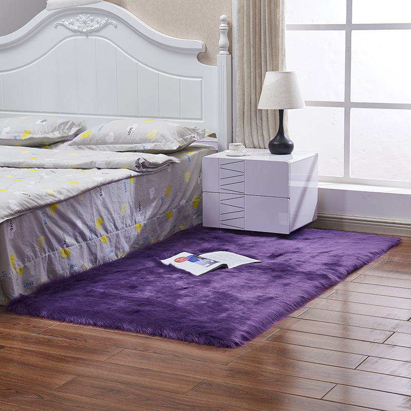 Modern Simple Imitation Wool Carpet Bedroom Bedside Floor Mat Home Long-haired Carpet Living Room Coffee Table Machine Washable-image-1037764674