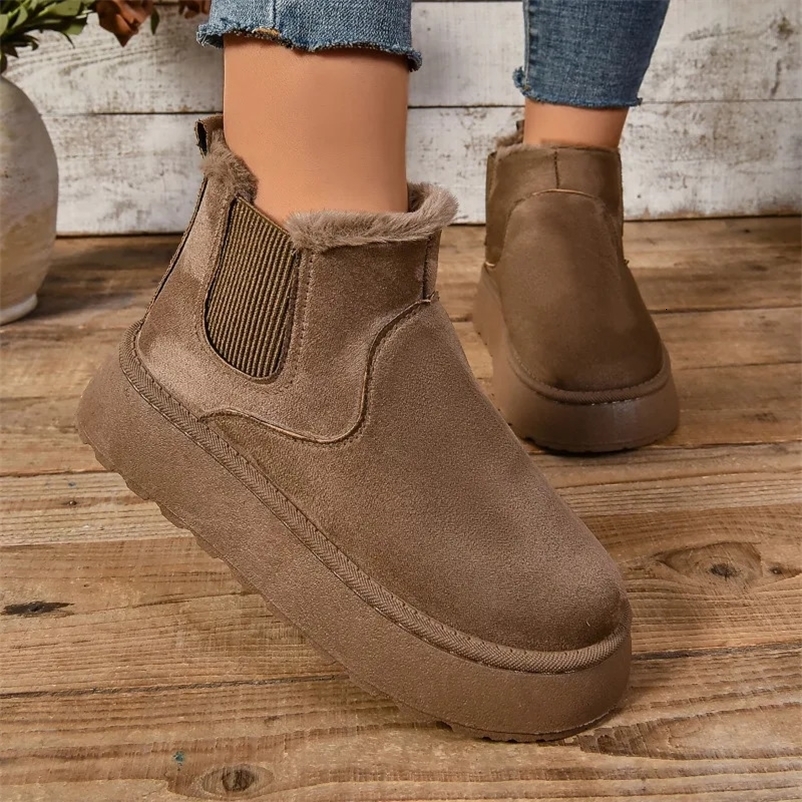 Winter Women Short Plush Warm Snow Boots Casual Shoes Suede Fur Chelsea Ankle Boots Flats Platform Ladies Shoes Botas 241212