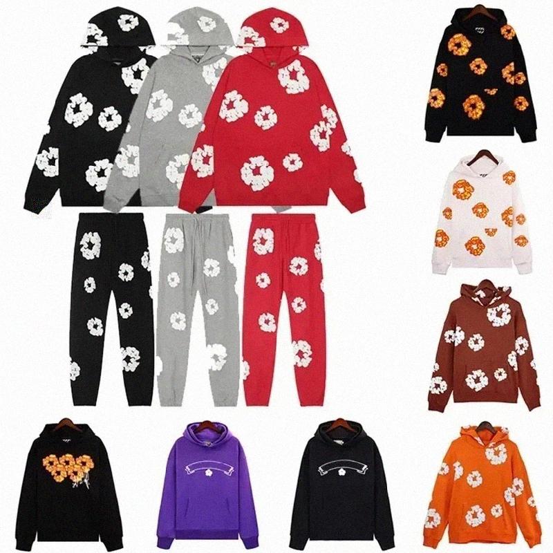 JUN NEW LUXU New Designer Men's and Women's Hoodie Sweatshirt Tears Style Kapok Washed Straight varsity Kapok Tidal Print Hoodie Sweater p