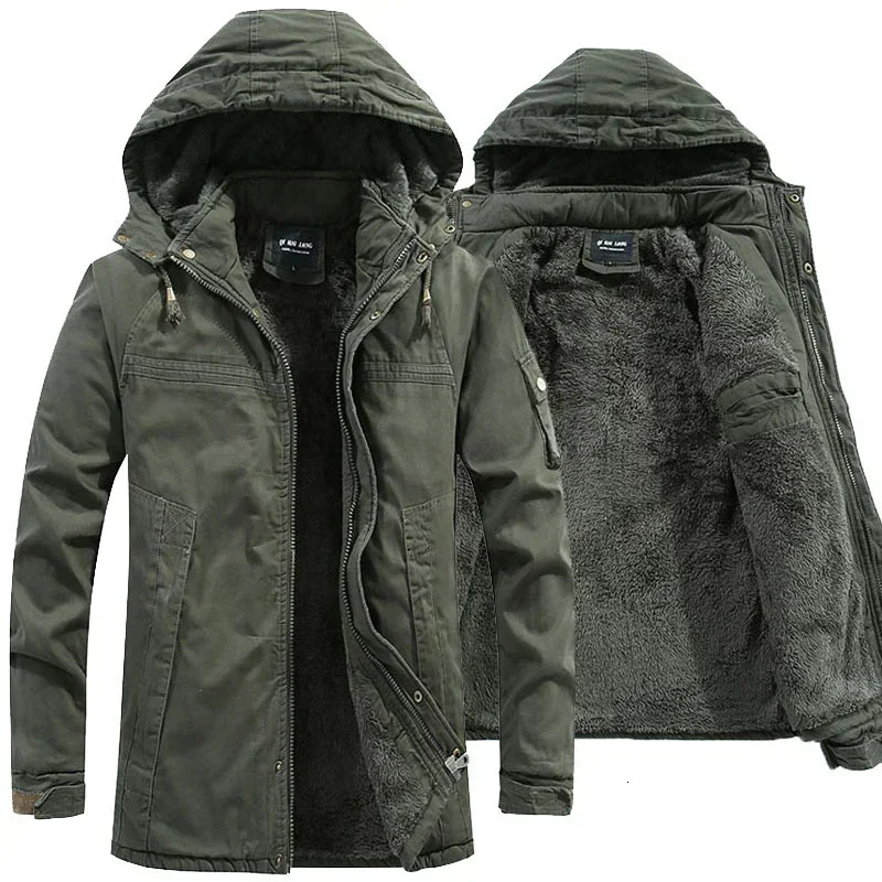 Men Washed Cotton Thick Fleece Casual Winter Warm Varsity Jacket Parkas Coat Military Windproof Hooded Jackets 241212Z