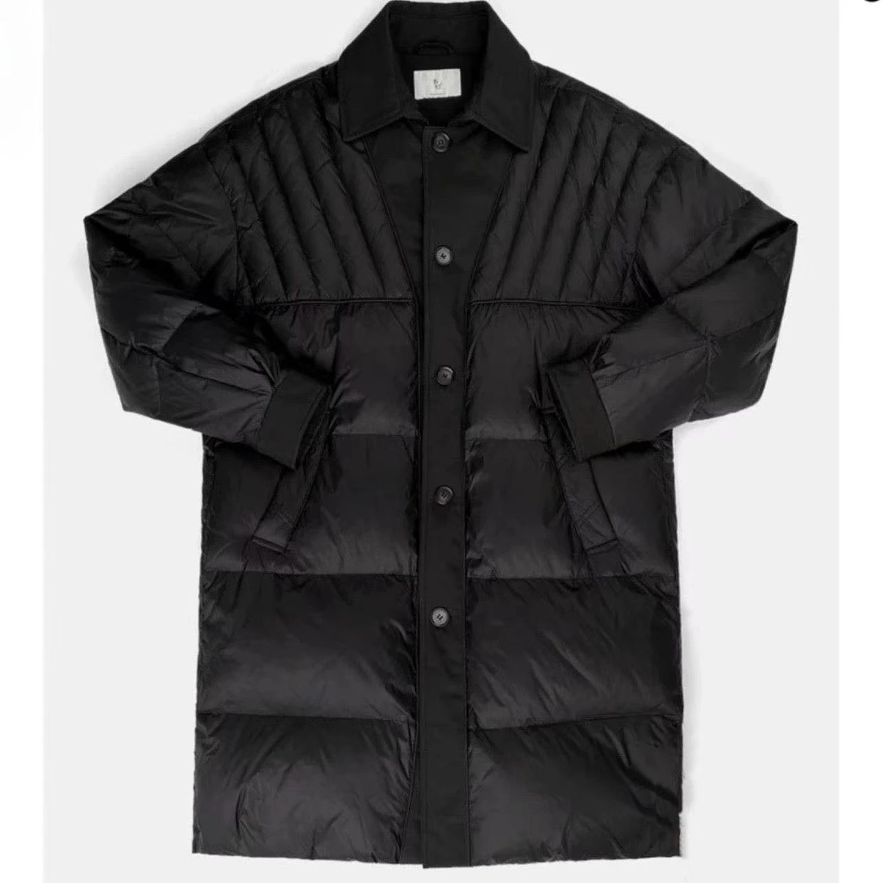 Winter fashion Parkas Versatile Trendy mid length black paddle jacket mens casual oversized thick 241212Z