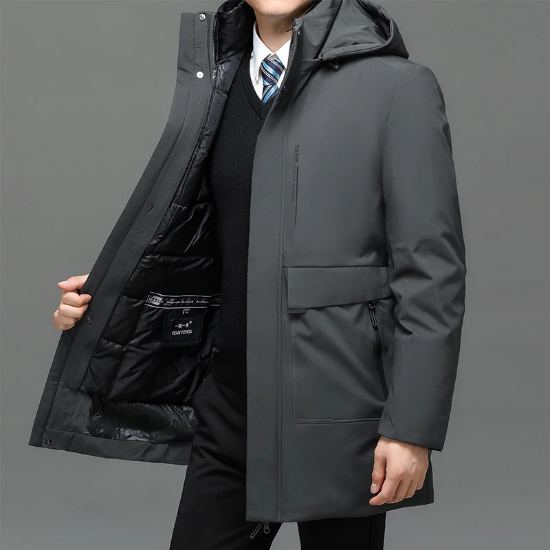 Winter long warm jacket mens Parkas thick solid color casual cotton hooded sweatshirt medium Parka fashionable streetwear 241212Z