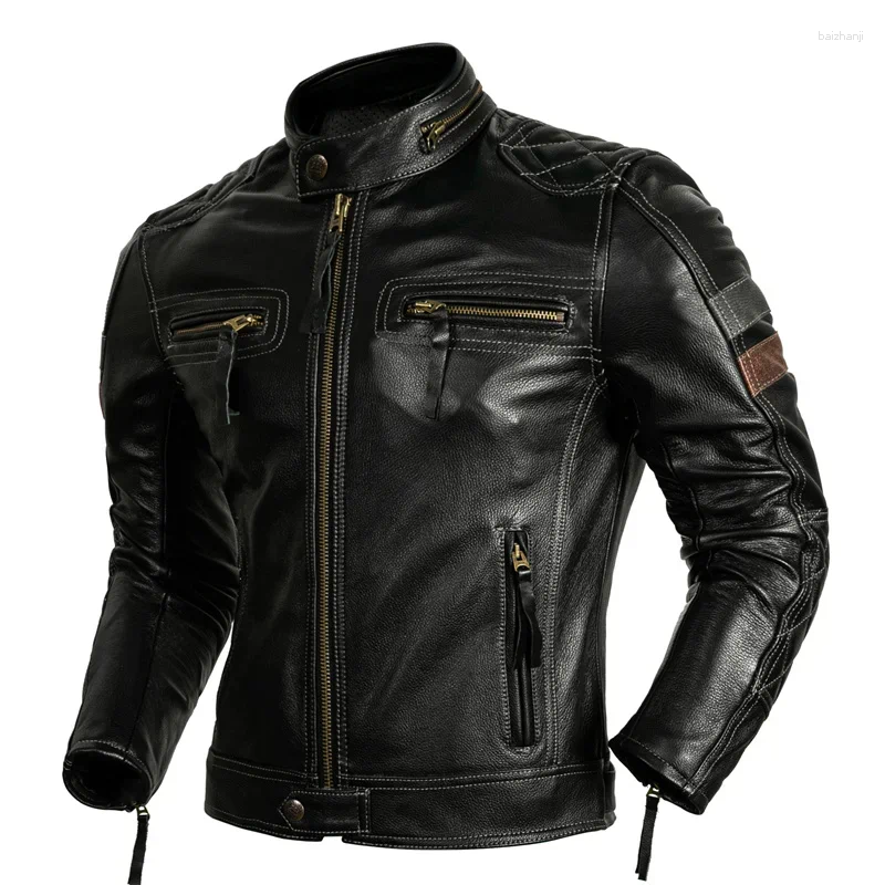 Men's Jackets Protective Rider Clothing Natural Cow Leather Jacket Men Motor Biker Coat Mens Motorcycle Genuine Jaqueta