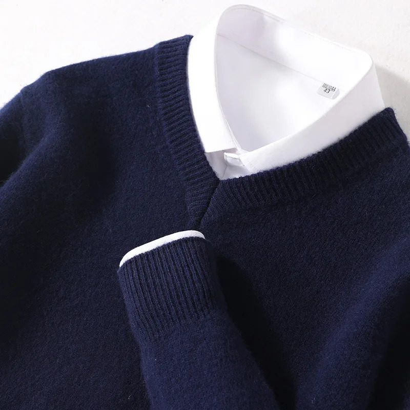 Mens Cashmere Warm Pullovers Sweater V Neck Knit Winter Fit Tops Wool Knitwear Jumpers Bottoming Shirt Plus Size 5XL 241213Z