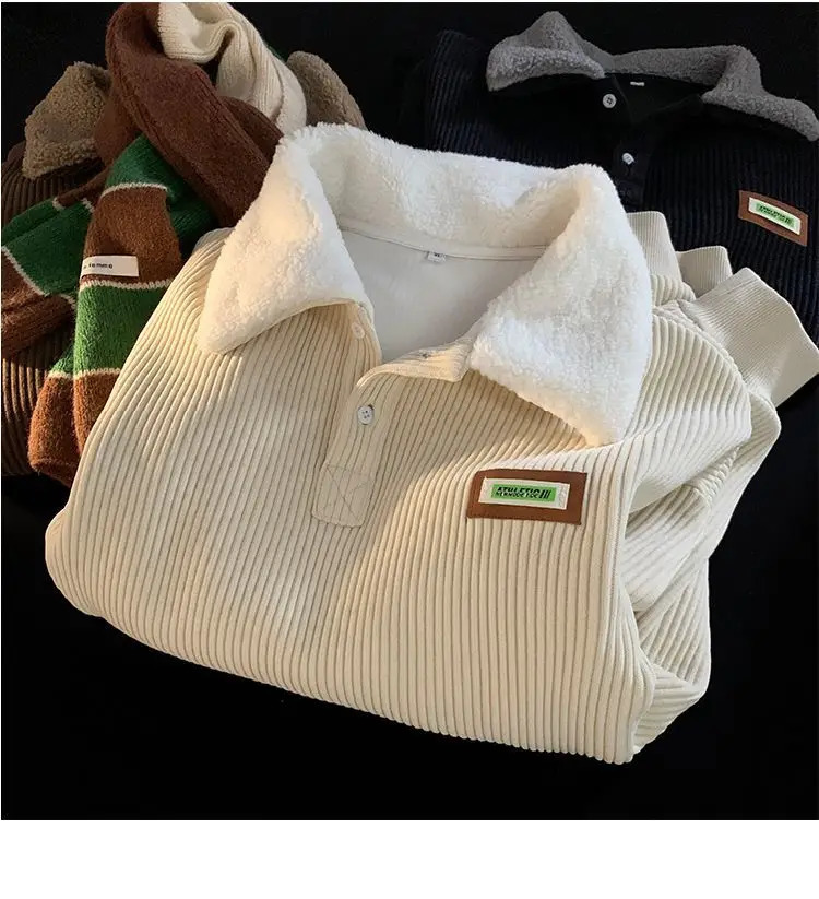 Korean Fashion Mens Kinted Sweatshirt Pullover Top AutumnWinter Retro Long Sleeve 241213Z