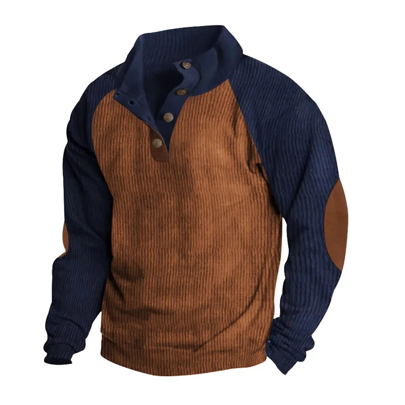 Mens Pullover Sweatshirt Outdoor Casual Button Stand up Collar Long Sleeve Colorful Tether Autumn Clothing 241213Z