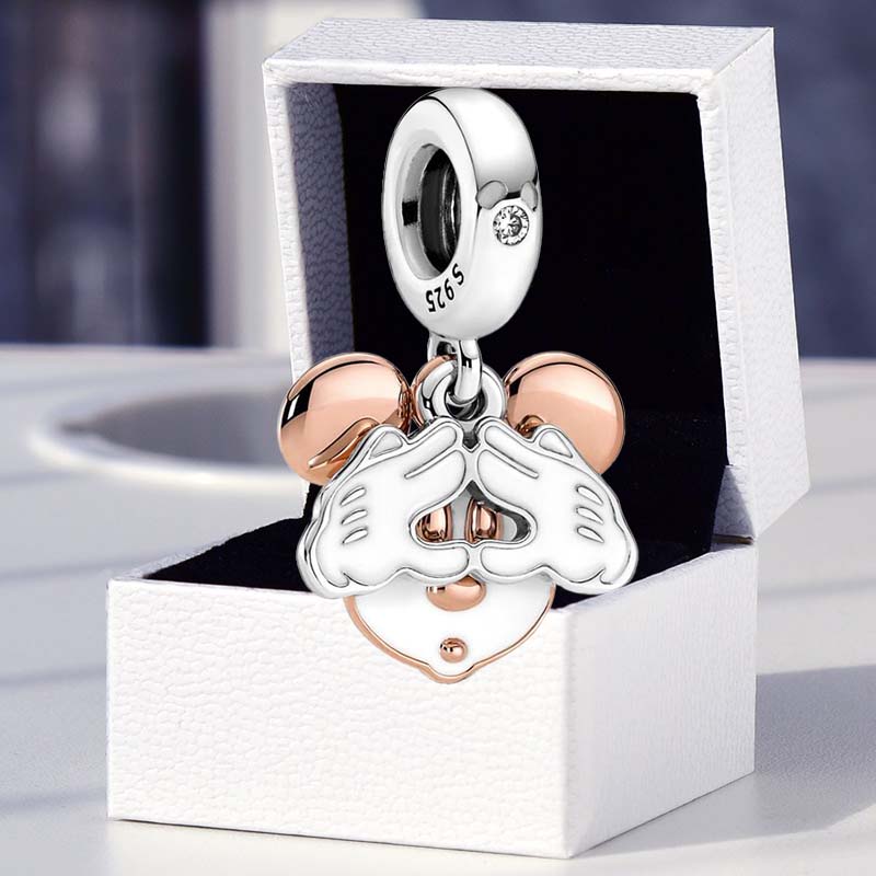 Mouse Double Dangle Charm 925 Sterling Silver Luxurious Charm Snake Chain Bracelet Jewelry Making Components Rose Gold Necklace Pendant charms wi