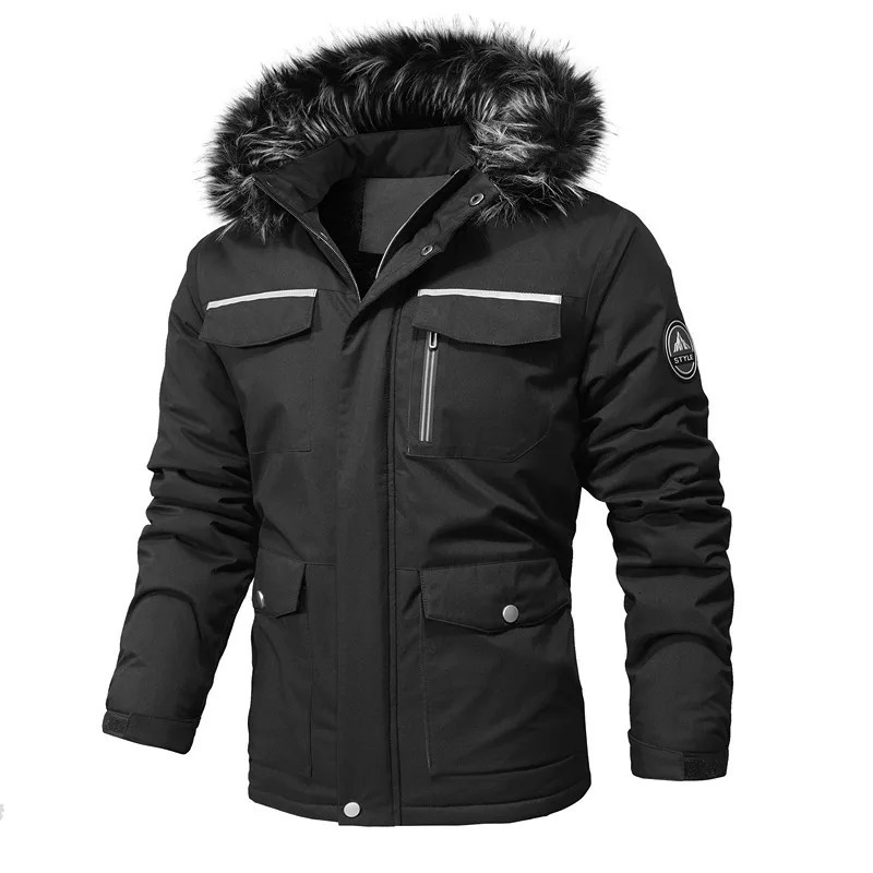 winter mens Parkas hooded fur collar wool warm jacket highquality slim fit long size 4XL 241212Z