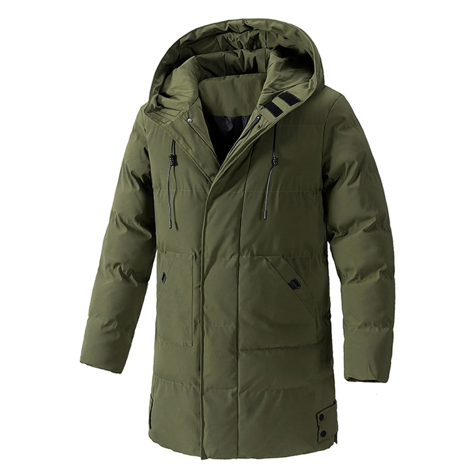 Mens winter plus size hooded cotton apron jacket mid length zipper down solid color inflatable outdoor 241212Z