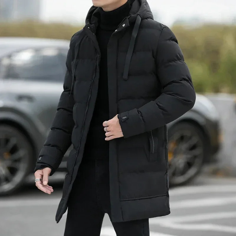 Winter Jackets Men Hooded Casual Long Down Thicker Warm Parkas Male Outwear Coats Slim Fit Size 4XL 241212Z