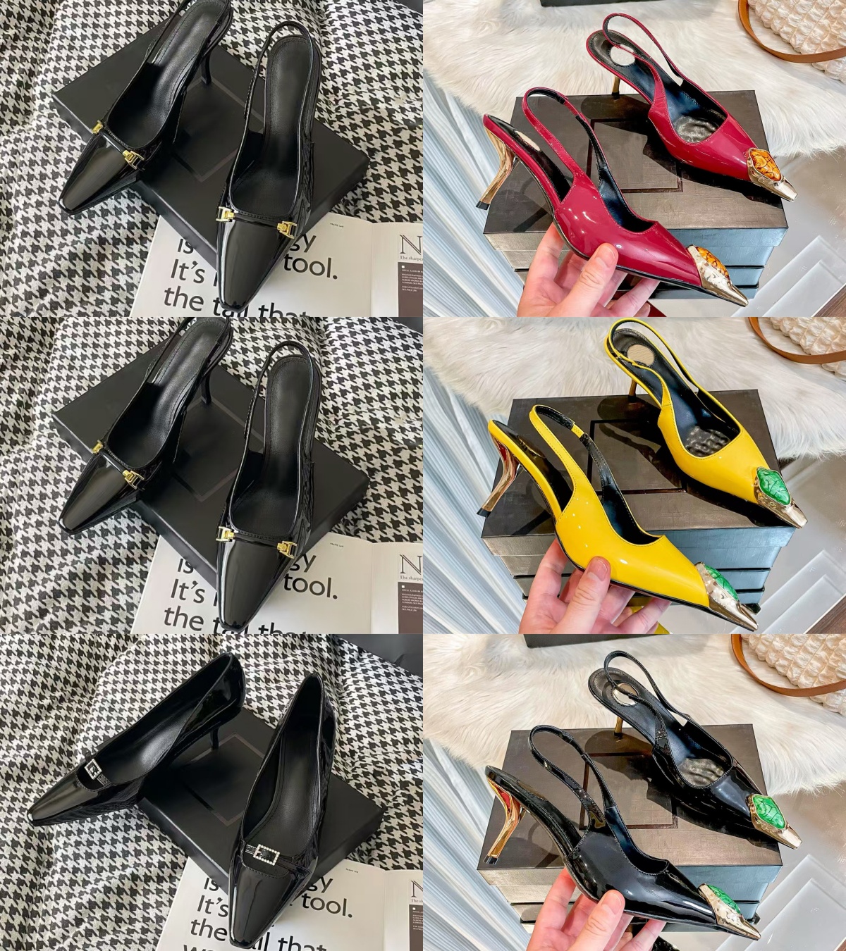 Avec boîte Luxury High Heels Femmes Chaussures robes Designer Sneaker Slip on Patent Le cuir noir or Gold Red Silver Yellow Lady Sandals Fashion