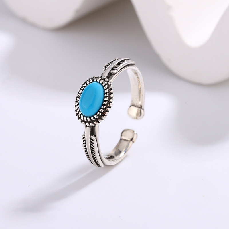 925 Sterling Silver ellipse Turquoise Adjustable Rings For Women Wedding Vintage Luxury Jewelry Argent 925 GaaBou Jewellery