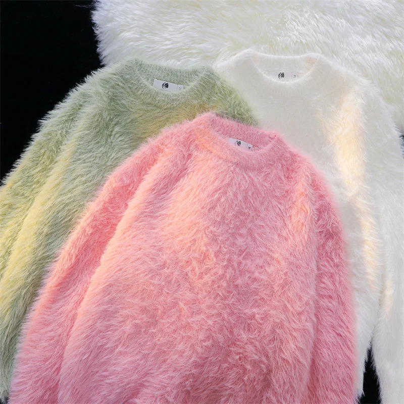 2024 Mens Autumn Winter Oversize Solid Color Knitted Jumpers Oneck Sweater Tops Long Sleeve Warm Pullovers I594 241213Z