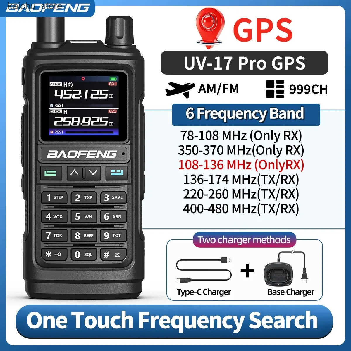 Baofeng 17 Pro GPS Walkie Talkie Air Full Band Long Range Wireless Copy Frequency Two Way Type-C UV K5 Plus Ham Radio J241216-image-1038007773
