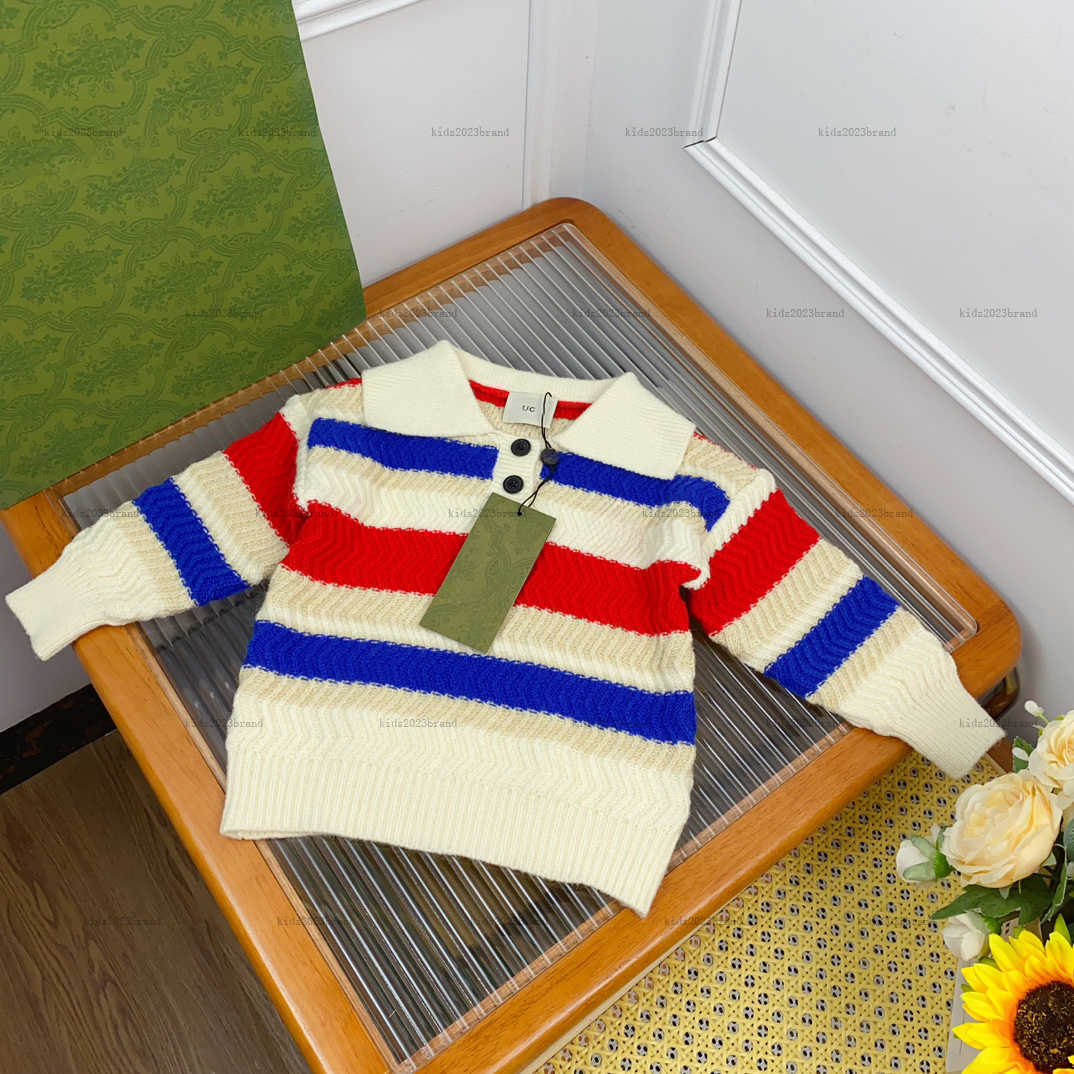 New baby sweater Multicolor stripe design child turtleneck kids designer clothes girls boys hoodie Collar design boy girl Knitted pullover-image-1038075668