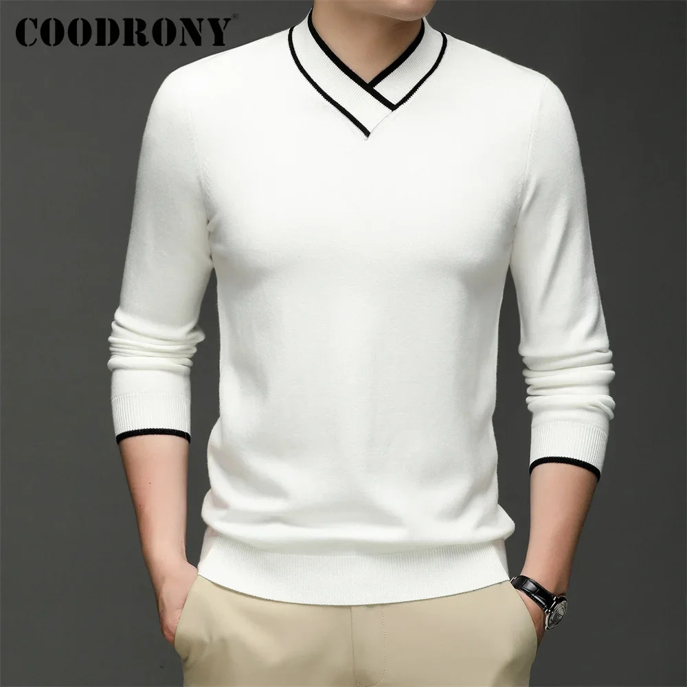 COODRONY casual mens Knitwear soft and warm pull spring summer Vneck solid color sweater W1018 241213Z
