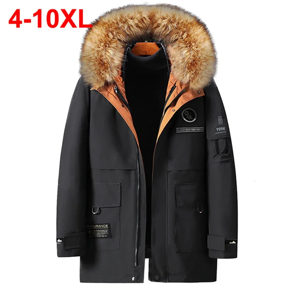 2024 winter jacket mens plus size Parkas fur collar coat 9XL 10XL inset thick long hooded 241212Z