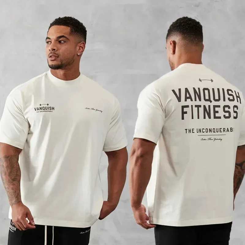 Men's T-Shirts Mens Vintage Oversized T-Shirt Summer 2024 New Sports Fitness Cotton O-Neck Short Slve Joggers Gym Running Training T-Shirts Y24