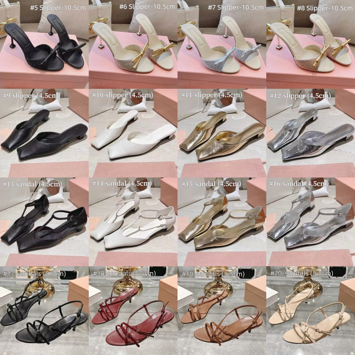 (go off picture not the description) 10A Premium Designer High Heels Women's Fashion Slippers Summer Shinning Rhinestone Heels with Bows 5.5-image-959911744