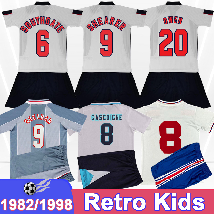 1982 1998 SHEARER Retro Kids Kit Soccer Jerseys SHERINGHAM OWEN SOUTHGATE SHEARER Home grey Short Sleeve Vintage Football Shirt Uniforms-image-975818318