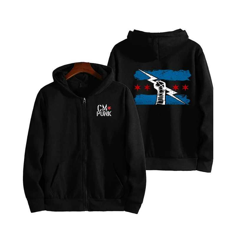 Sweats à capuche pour hommes 2022 printemps et automne nouveau lutteur célèbre revient à CM Punk manteau pour hommes sweat à capuche noir fermetu